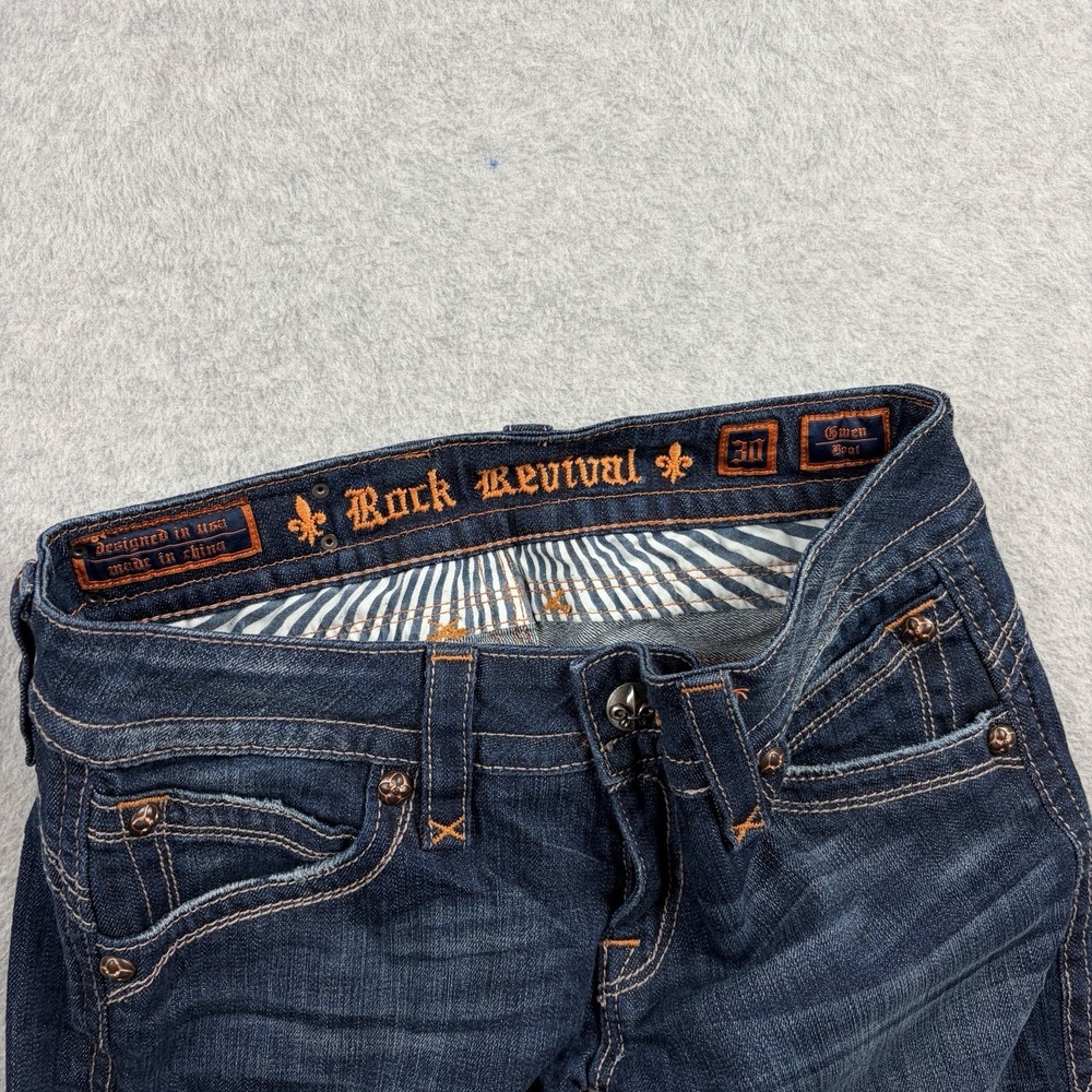 Rock Revival Jeans Womens 30 Blue Low Rise Gwen Boot Dark Wash Stretchy Western - Picture 3 of 11
